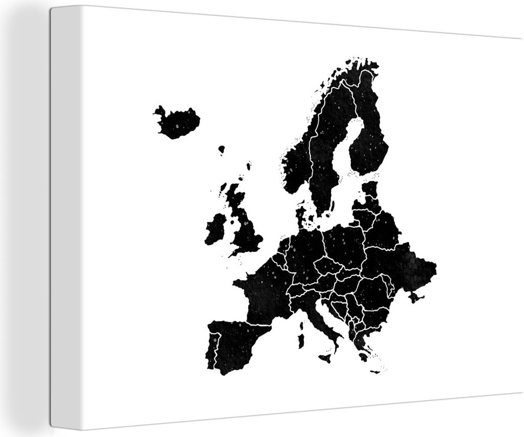 OneMillionCanvasses - Leinwandbilder - 150x100 cm, Europa-Karte in schwarzer Aquarellfarbe - schwarz und weiß, Wandbilder Kunstdruck Wanddekoration