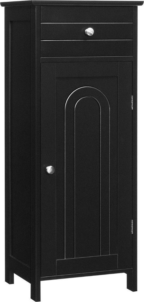 Freistehender Badezimmerschrank mit Schublade und Regalen, Schwarz