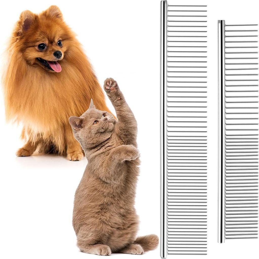 2 Stück Haustier Kamm Edelstahl,katzen bürste,2 in 1 hundekamm,Professionelle katzenbürste,hundekamm langhaar,unterfellbürste katze,von Verwick...