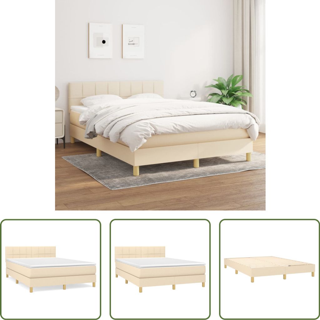 The Living Store Boxspringbett mit Matratze Creme 140x190 cm Stoff