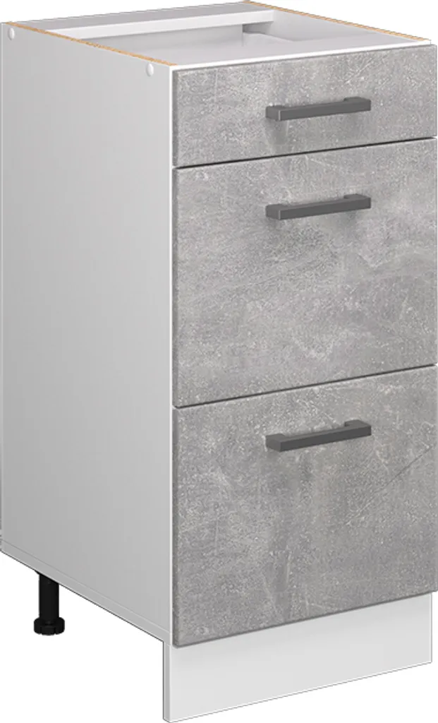 Vicco mobiletto base per cucina R-Line, 40 cm con cassetti, senza piano di lavoro, Calcestruzzo/Bianco