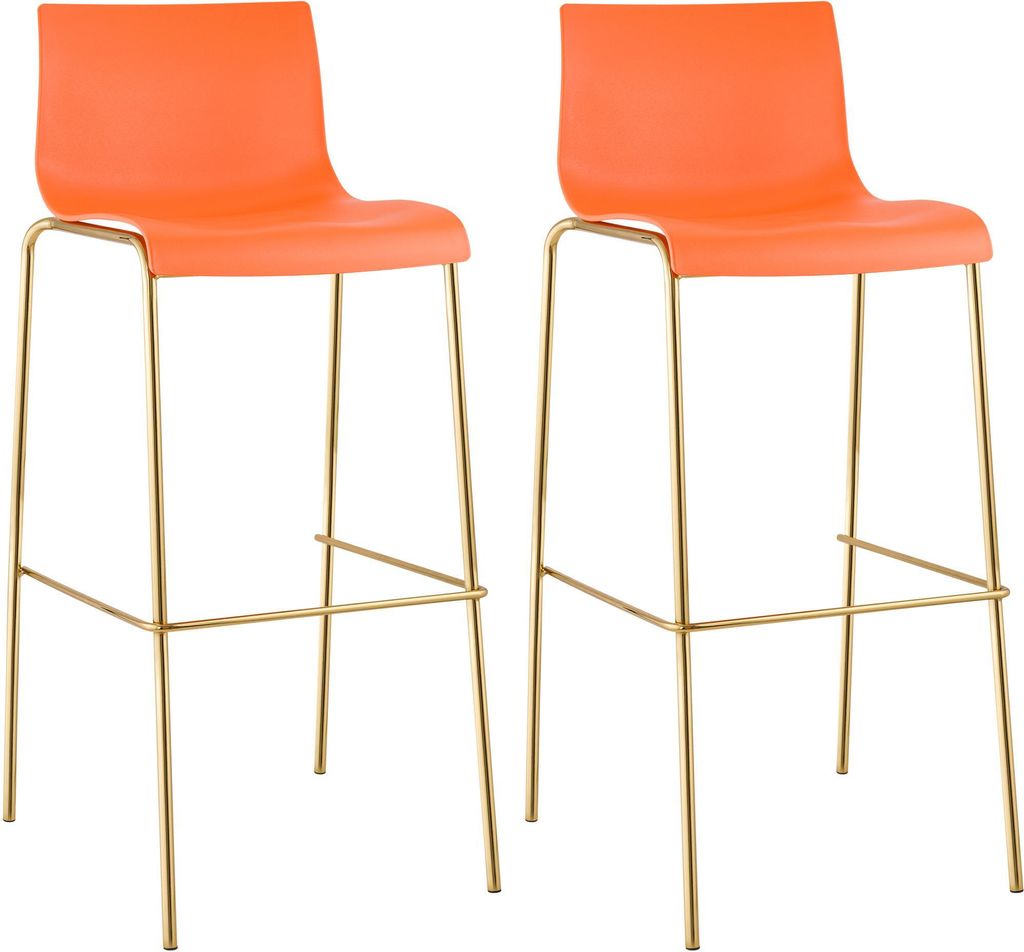 CLP Barhocker 2er Set Hover Sitz aus Kunststoff Vierfußgestell Goldoptik bis 150 kg orange