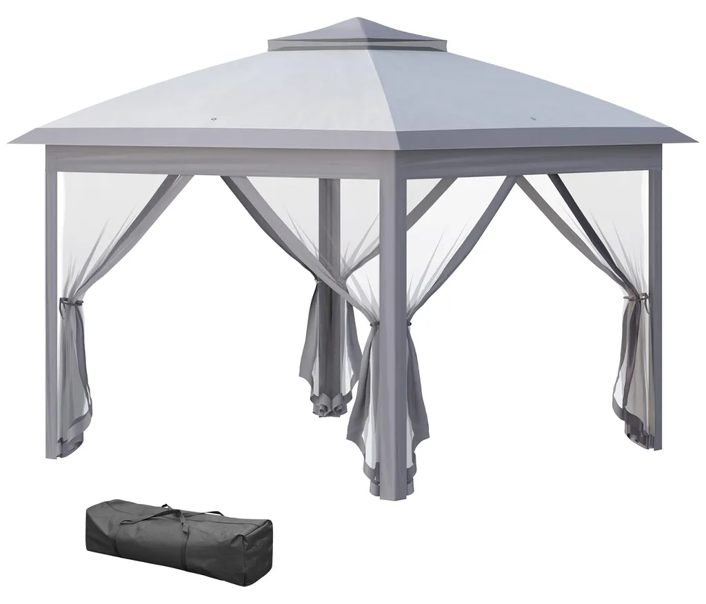 Tonnelle 3x3m Barnum de Jardin Pop-up avec Double Toit et 4 Moustiquaires