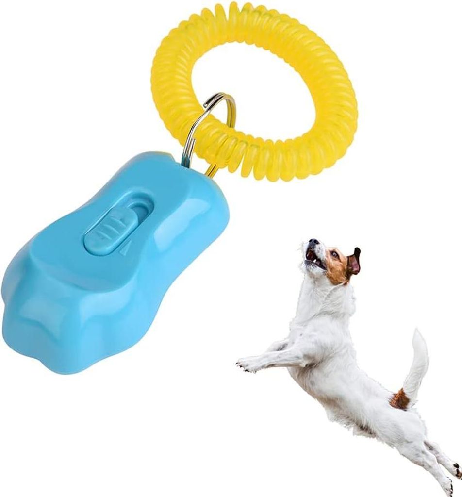 Verstellbarer Pet Training Clicker - 3 Geschwindigkeiten - Pfotenform - Handgelenkband - Verhaltenstraining - Himmelblau