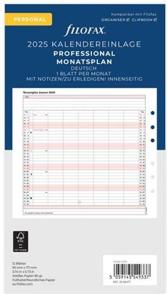 FILOFAX Kalendereinlage 2025 - Personal - Monatsplaner - weiss deutsch - 25-68477