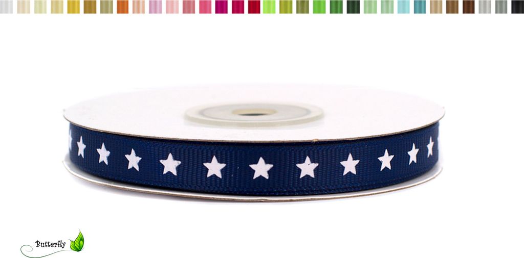 Ripsband 10mm Sterne, 20 Meter, Farbauswahl:dunkelblau / Produktbild 