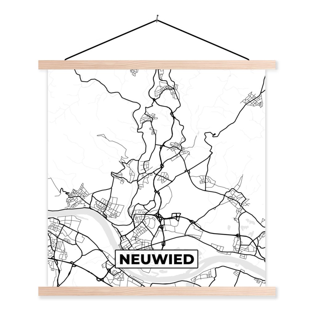 MuchoWow Textilposter Neuwied - Karte - Stadtplan 60x60 cm mit holzfarbenen Rahmen - Wanddekoration