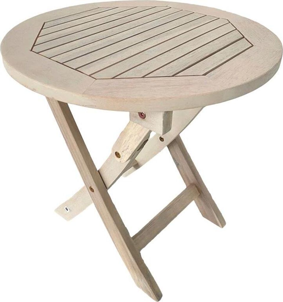Klapptisch Balkontisch Beistelltisch 48 cm Rund Akazienholz Gartentisch Weiß