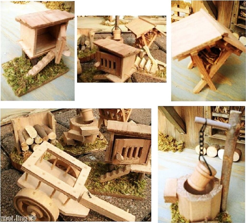 Krippenzubehör 6-teilig Brunnen Holz Wagen Stall Produktbild 2