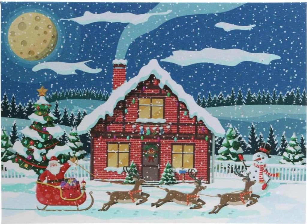 LED Bild Weihnachten Weihnachtsmann Schneemann Wandbild Winterlandschaft 38x28cm Beleuchtet