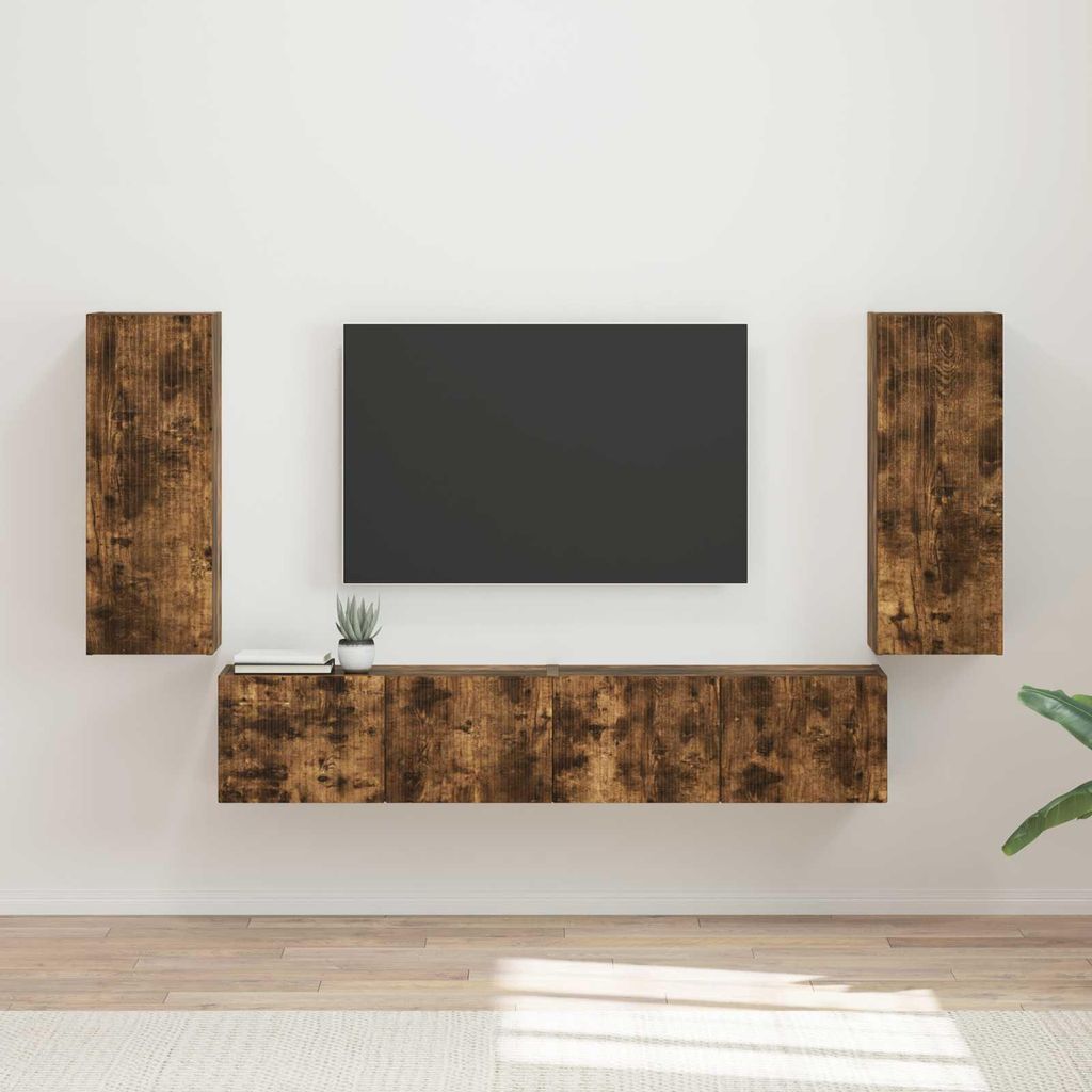 "Schlussverkauf" TV-Wandregal-Set 4 Stück - WohnzimmerTV-Möbel/TV-Tisch - Geräucherte Eiche Holzwerkstoff C14305