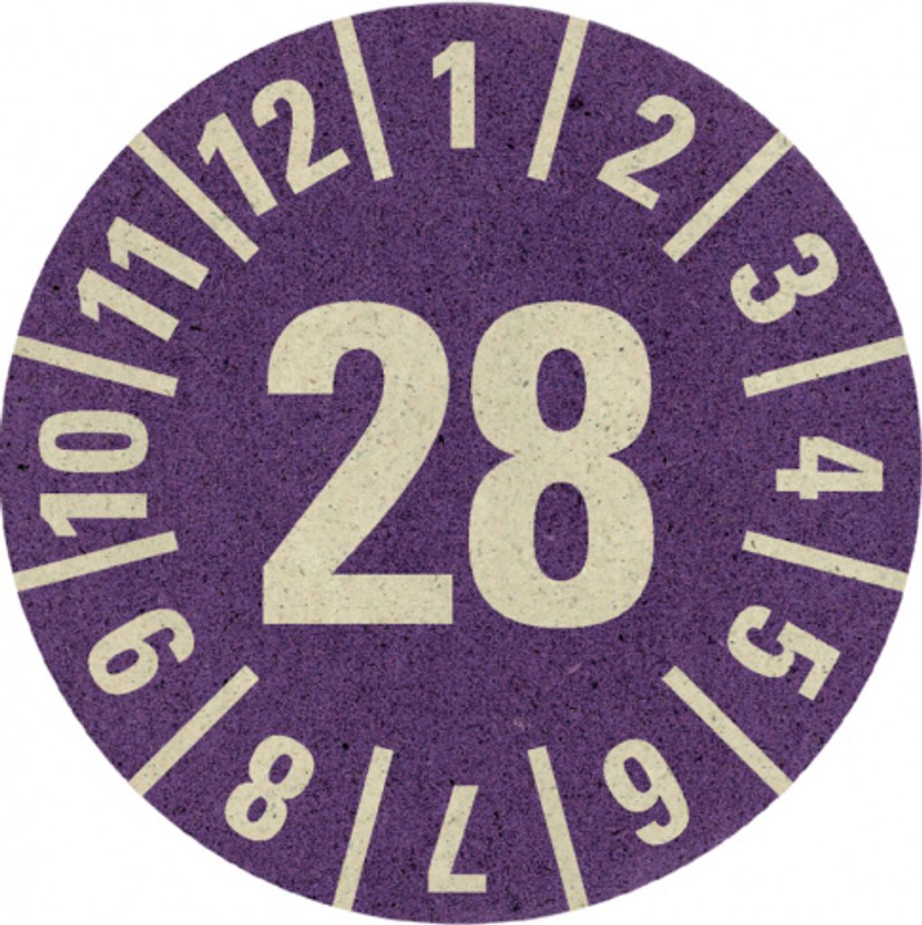 Dreifke Prüfplakette 28, violett, Graspapier, selbstklebend, Ø 30mm, 18 Stk.
