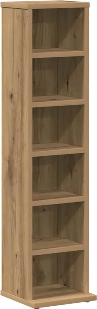 Étagère CD Slim Chêne Artisan 88cm en Bois Composite avec 6 Compartiments