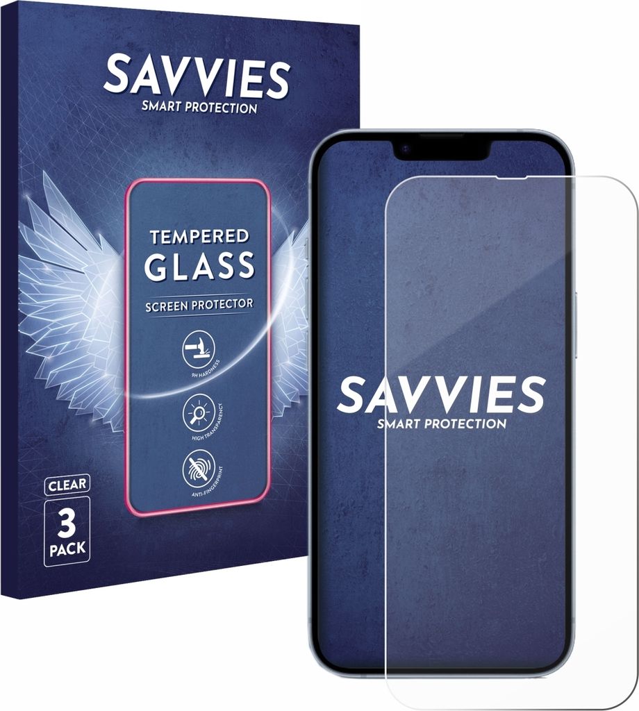 3x Savvies Schutzglas für Apple iPhone 14 Displayschutz 9H Glas klar transparent