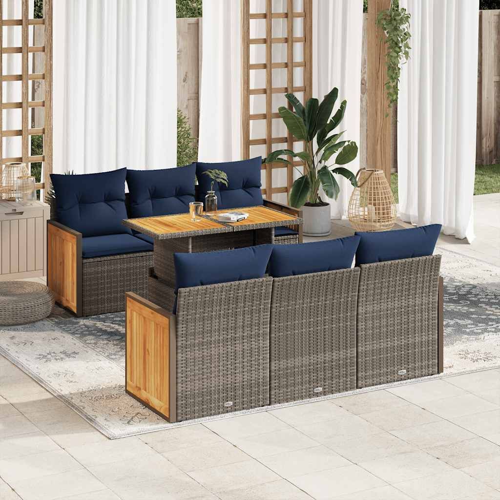 Maison Exclusive - 7-tlg. Garten-Sofagarnitur mit Kissen Grau Poly Rattan Akazie