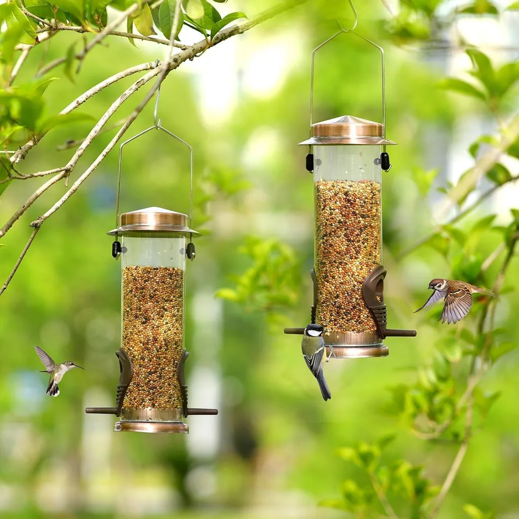 Nourrir oiseaux jardin mangeoire métal cuivré résistante pack 2 - 7