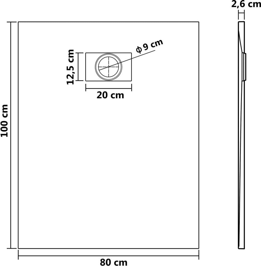 vidaXL Duschwanne SMC Schwarz 100×80 cm Produktbild 6