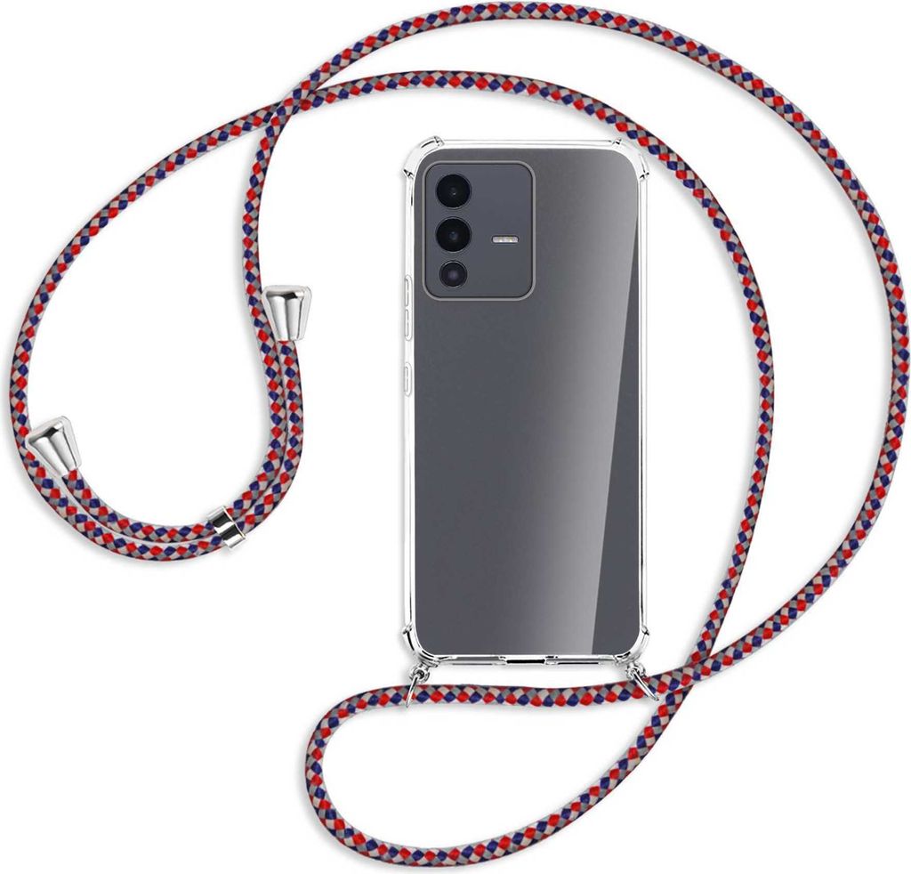 Handykette Backcover-Schutzhülle mit Band (Metall silberfarben) für vivo V23 5G (V2130) / S12 (V2162A) - silber/blau/rot