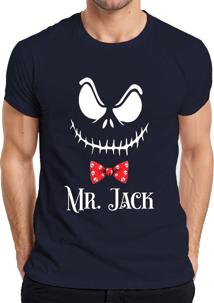 Mr Jack Totenkopf Fliege Skellington Weihnachten Grinsender Mund Herren T-Shirt, Navy, 3XL