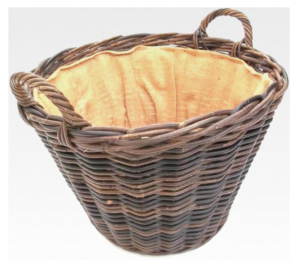 Kaminkorb aus Rattan, dunkelbraun, mit Futter, Größe 3