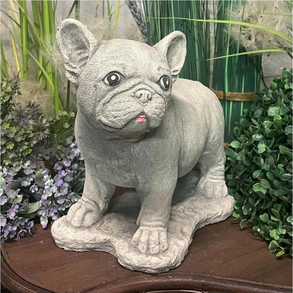 Statue Bouledogue en béton durable, ne craint ni la pluie ni le gel