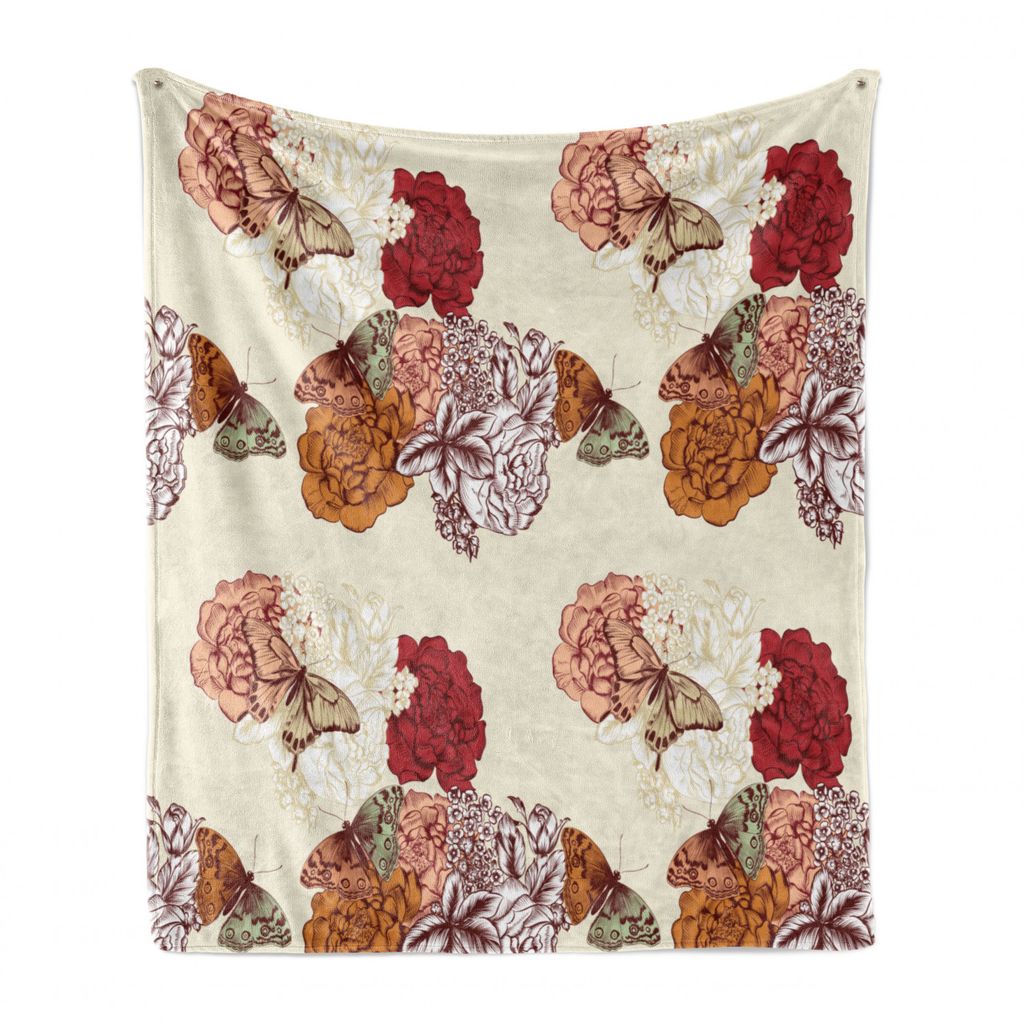 ABAKUHAUS Modern Weich Flanell Fleece Decke, Große Blumen-Schmetterlings-Kunst, Gemütlicher Plüsch für den Innen- und Außenbereich, 125 x 175 ...