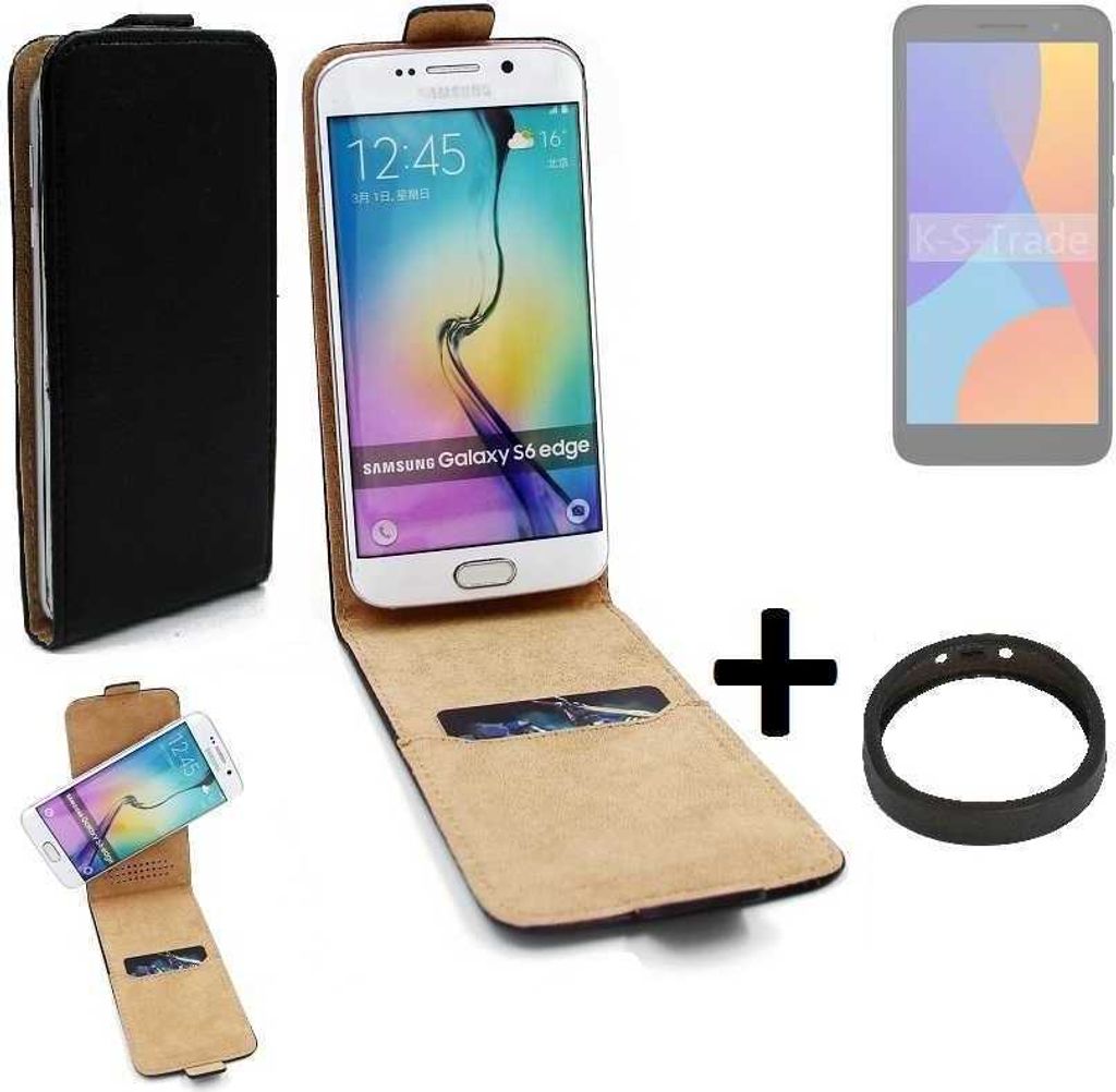 K-S-Trade TOP SET Handyhülle kompatibel mit Alcatel 1 (2021) 360° Flipstyle Schutzhülle Smartphone Tasche schwarz + TPU Bumper, Case Hülle Flip