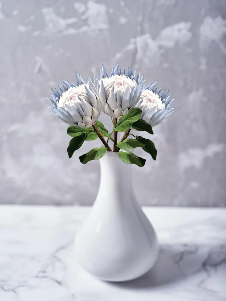 Protea Artificielle : Fleur Bleue Floquée pour Décor Longue Durée - 4