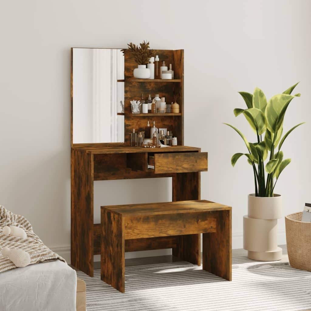 "2026 Promotion" Schminktisch-Set Räuchereiche 74,5x40x141 cm - Schminktische CC4940
