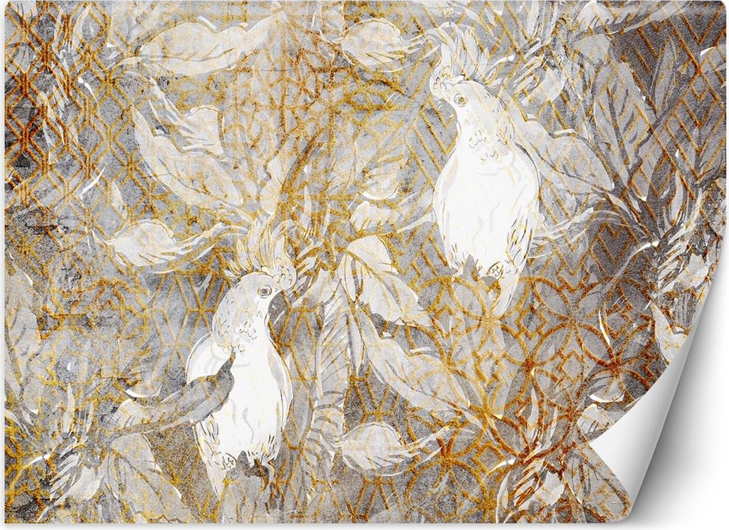 Vlies fototapete Papageien Gold Weiß 150x105 cm Feeby Gold inkl. Kleber einfache Montage