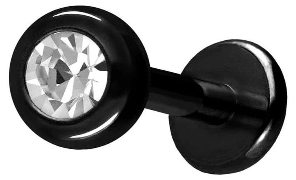 Ohrpiercing, Nasenpiercing Titan Labret mit Innengewinde KRISTALL Schwarz Stablänge: 5mm + Stabstärke: 1,2mm + Kugelgröße: 3mm