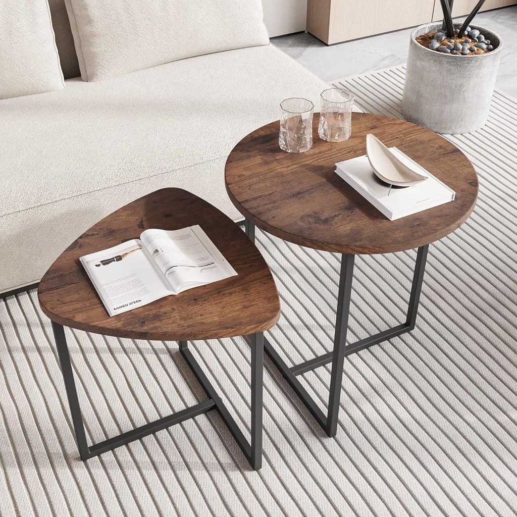 Runde Couchtische Set von 2 - modern industriell - schwarz und braun