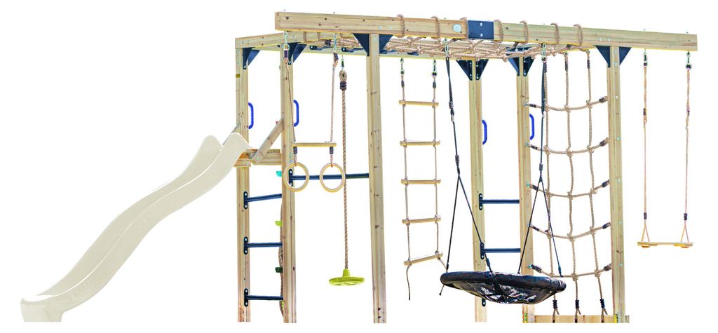 AXI Boris Klettergerüst aus Holz in Braun mit Creme Rutsche | Kletterspielplatz für Kinder mit verschiedenen Schaukeln, Trapez, Kletternetzen und...
