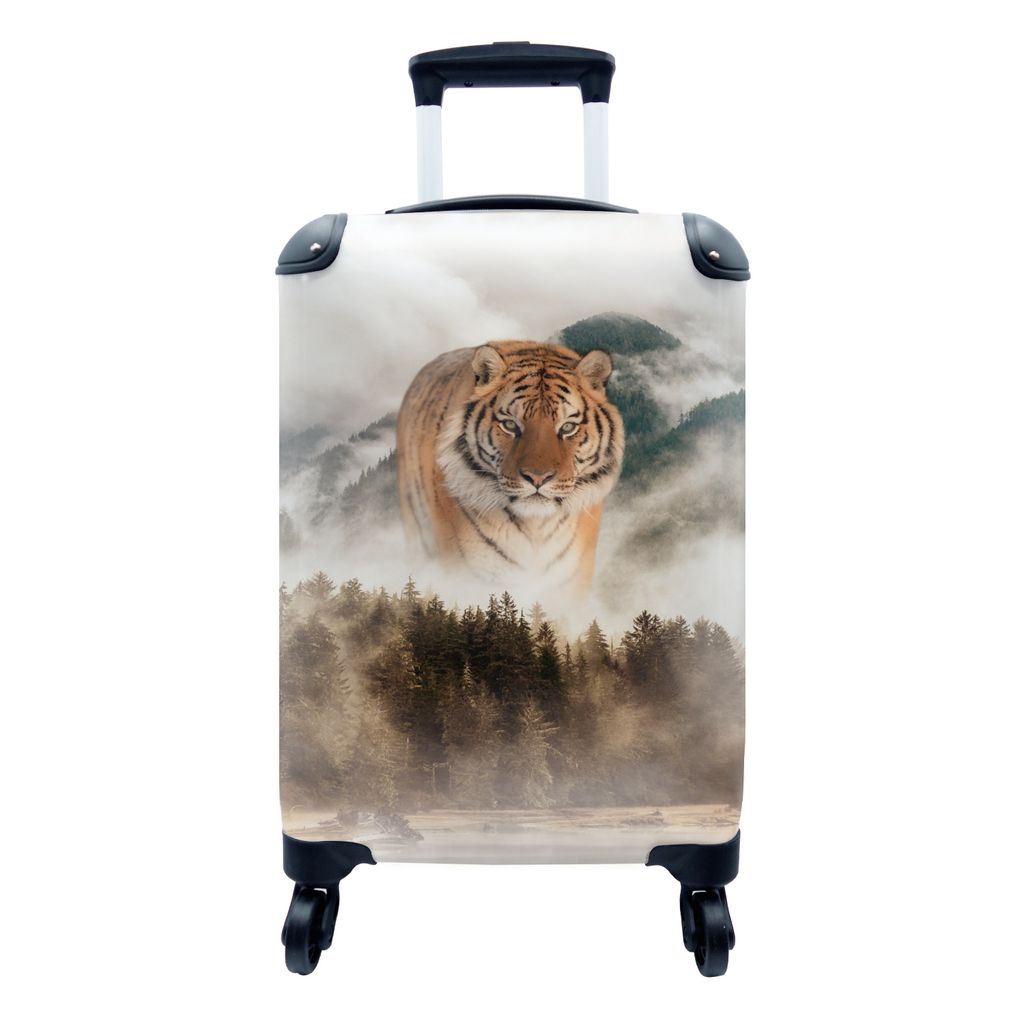 MuchoWow Koffer Handgepäck Trolley Rollkoffer Kleine Reisekoffer mit 4 Rollen - Tiger - Berge - Bäume - Cabin Size < 55x40x23 cm & 55x40x20 cm ...