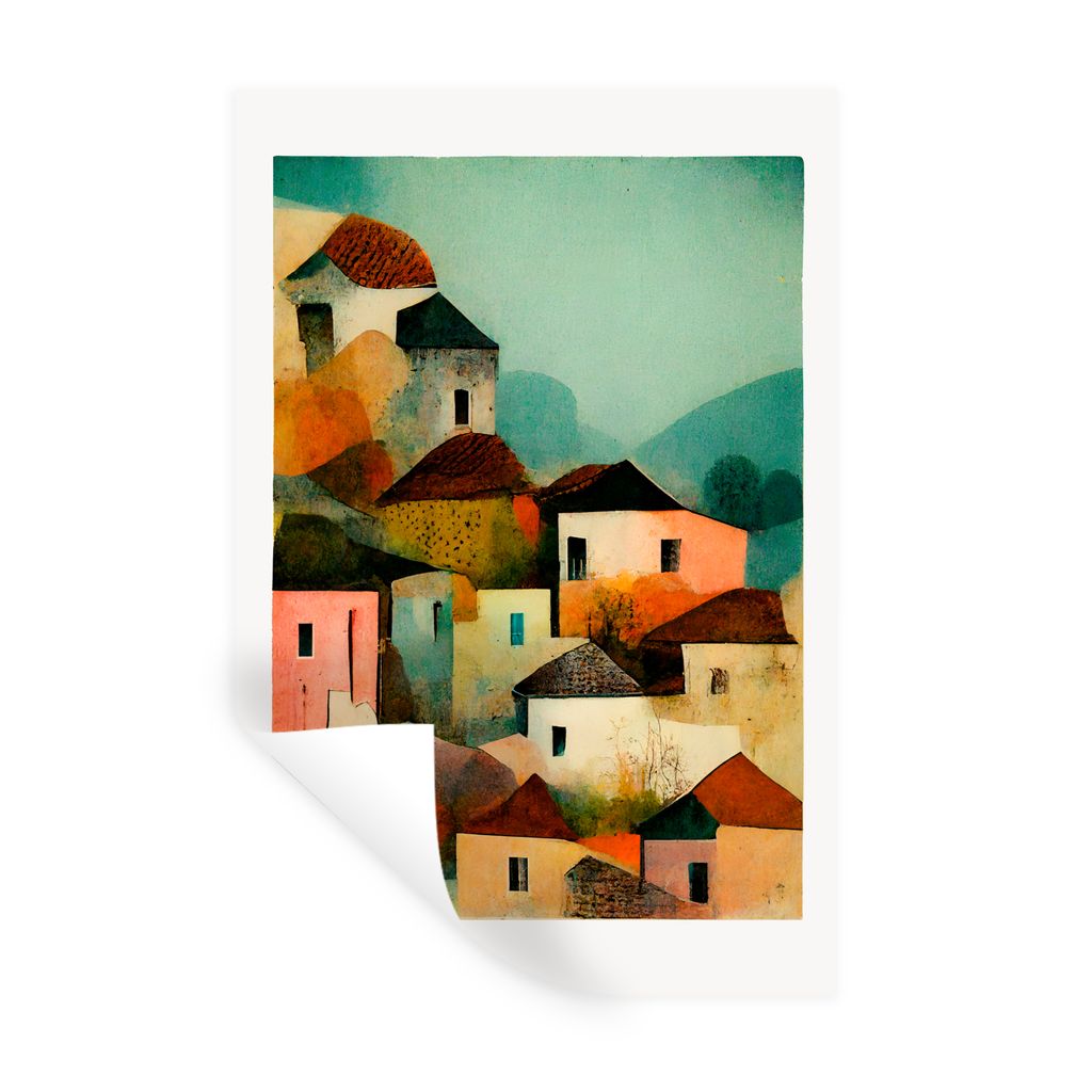 MuchoWow Wandtattoo Wandsticker Wandaufkleber Italien - Architektur - Dorf - Pastell - Kunst 80x120 cm Selbstklebend und Repositionierbar - Repos...