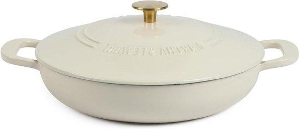 Gummigeglaster Kochgefäß mit langsamem Backen - Geölteter Edelstahl - 3,5 Liter - Korb mit goldenem Handgriff