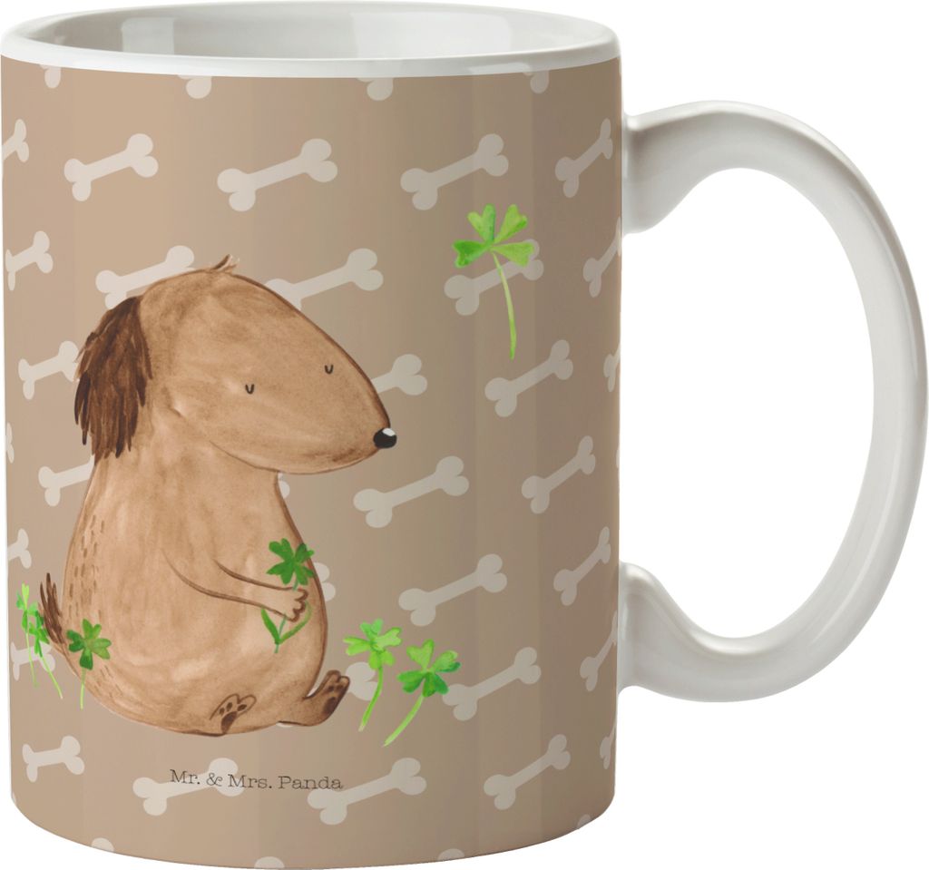 Mr. & Mrs. Panda Kaffeetasse Hund Kleeblatt - Hundeglück - Geschenk, Trinkbecher, Viel Glück, Kakaotasse, Tasse, haferl, Sprüche, schöne, Glüc...