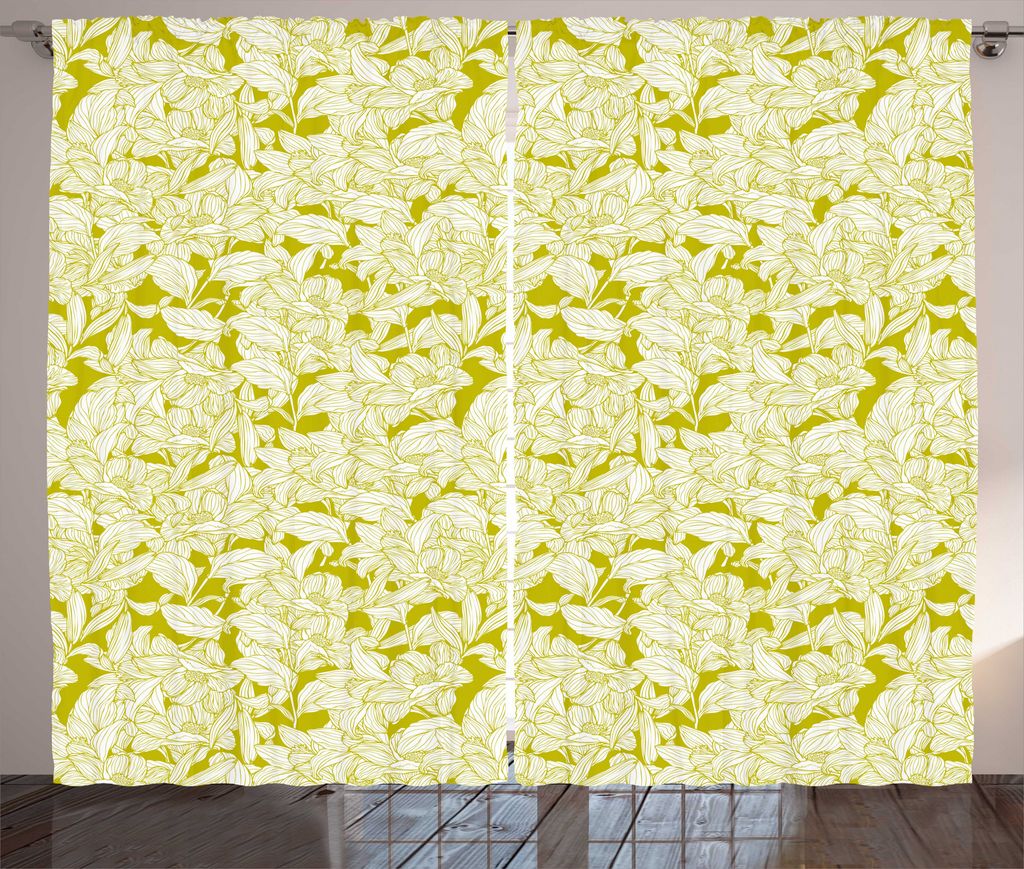 ABAKUHAUS Blumen Rustikaler Gardine, Monochrome Blume Silhouette, Schlafzimmer Kräuselband Vorhang mit Schlaufen und Haken, 280 x 225 cm, Khaki un...