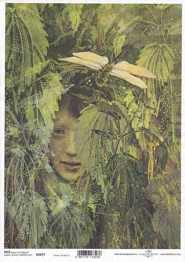 ITD Reispapier Decoupage Bastelpapier Weibliches Gesicht, Pflanzen R2077