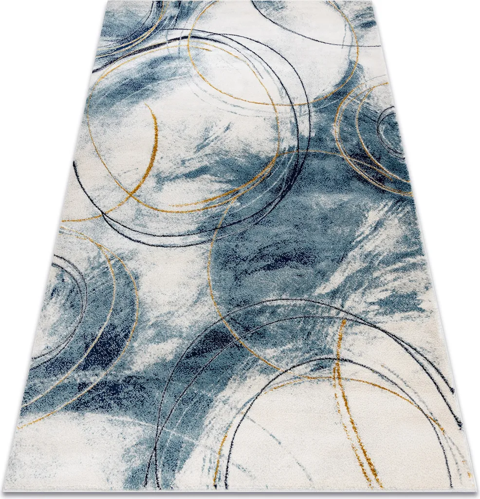 Tapis de salon design bleu et or à motifs cercles EMERALD 120x170