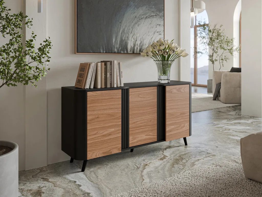 Commode KLEMEK noyer noir 2 portes - Buffet design moderne bois foncé