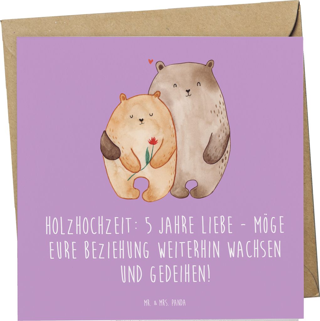 Mr. & Mrs. Panda Grußkarte 5. Hochzeitstag Holzhochzeit - Lavendeltraum - Geschenk, anlasskarte, Erinnerung, doppelkarte, Liebe feiern, Glückwuns...