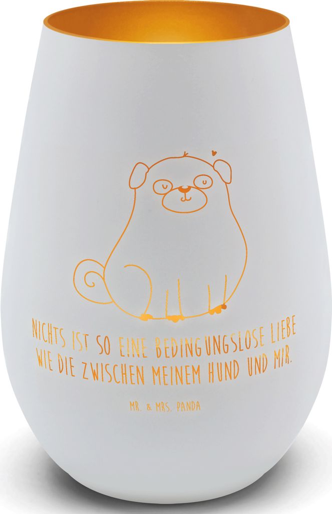 Mr. & Mrs. Panda Laterne Mops - Weiß - Geschenk, Hund, Liebe, Windlicht Gold, Sprüche, Teelichthalter Glas, Pure, Deko, Knuffig