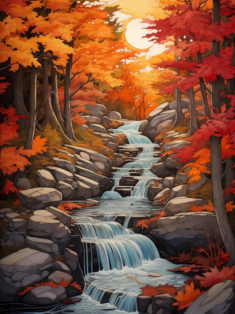 Plakat 15x20cm Herbstliche Wasserfälle