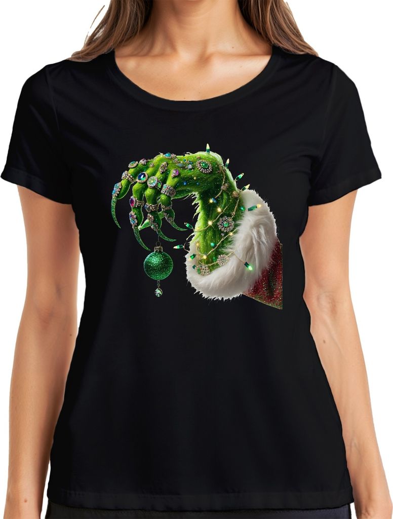 Grinch Hand Weihnachtskugel Christbaum - Weihnachten Christmas Xmas Damen T-Shirt, Schwarz, L