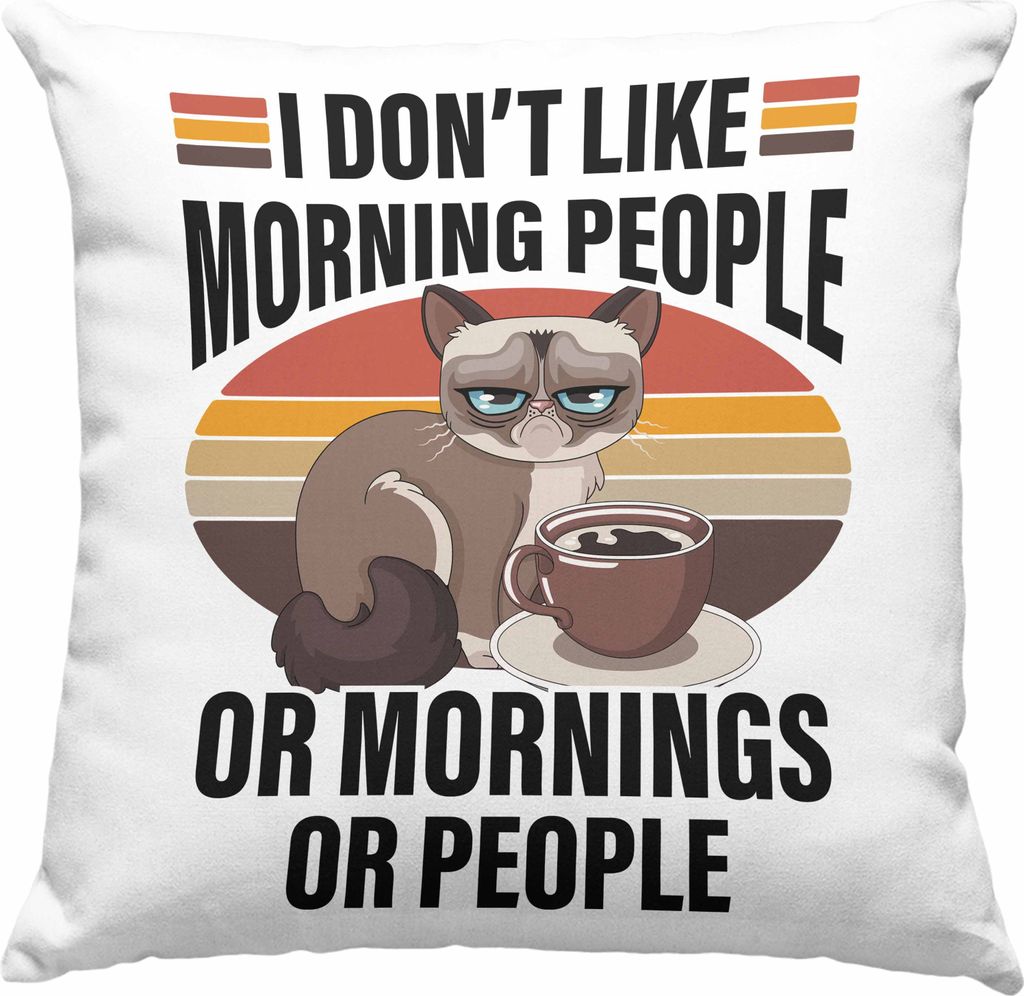 Trendation - I Dont Like Morning People Deko-Kissen mit Füllung 40x40 Frauen Lustiger Spruch Katze (Grün)