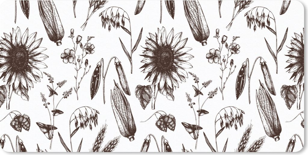 MuchoWow Schreibtischunterlage Muster - Pflanzen - Schwarz - Weiß 80x40 cm - XXL Mauspad - Gaming Mauspad