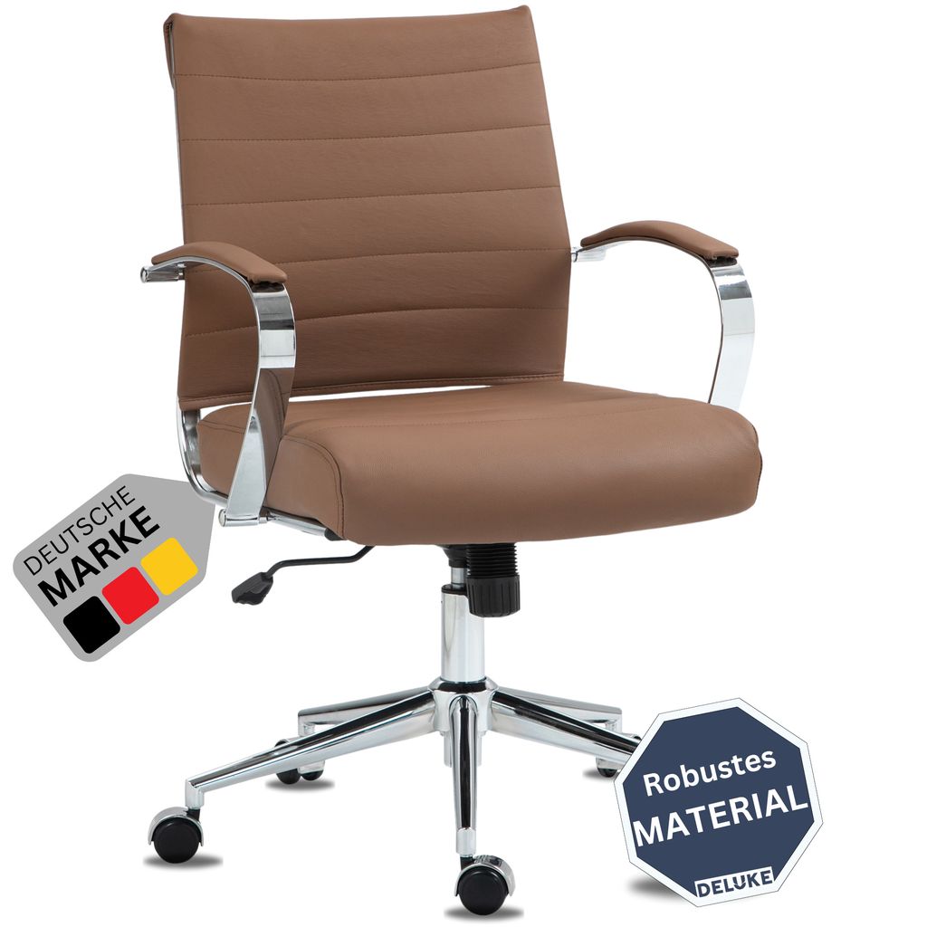 DELUKE Bürostuhl Ergonomisch EVOK Schreibtischstuhl Echtleder | Höhenverstellbarer Drehstuhl, Arbeitsstuhl mit Armlehne | Chefsessel, Computers...