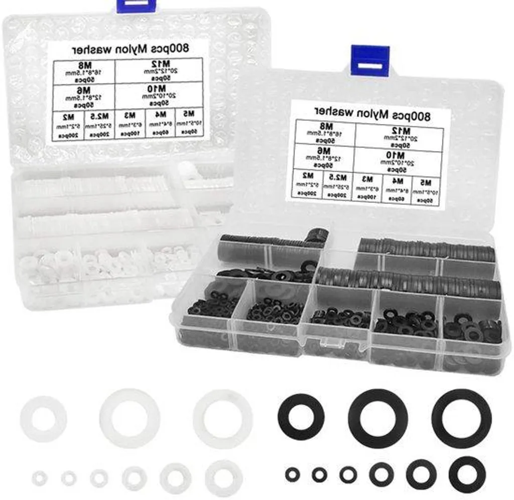 Kit rondelles nylon M2 à M12 haute résistance noir et blanc polyvalent