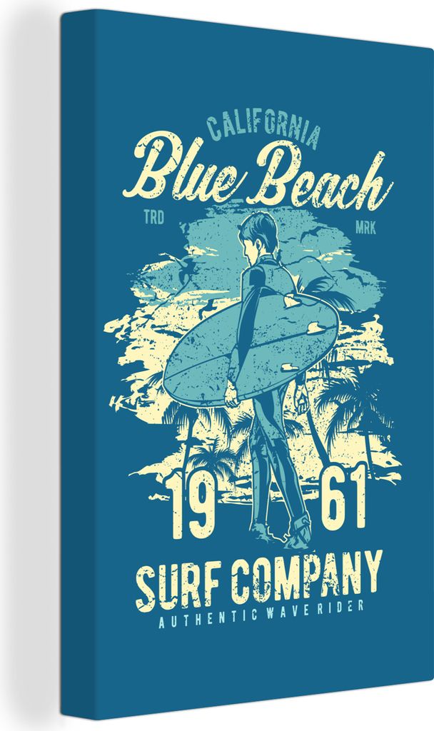 OneMillionCanvasses - Leinwandbilder - 90x140 cm, Surfbrett - Strand - Palme - Vintage, Wandbilder Kunstdruck Wanddekoration - Wandschmucke - Sch...